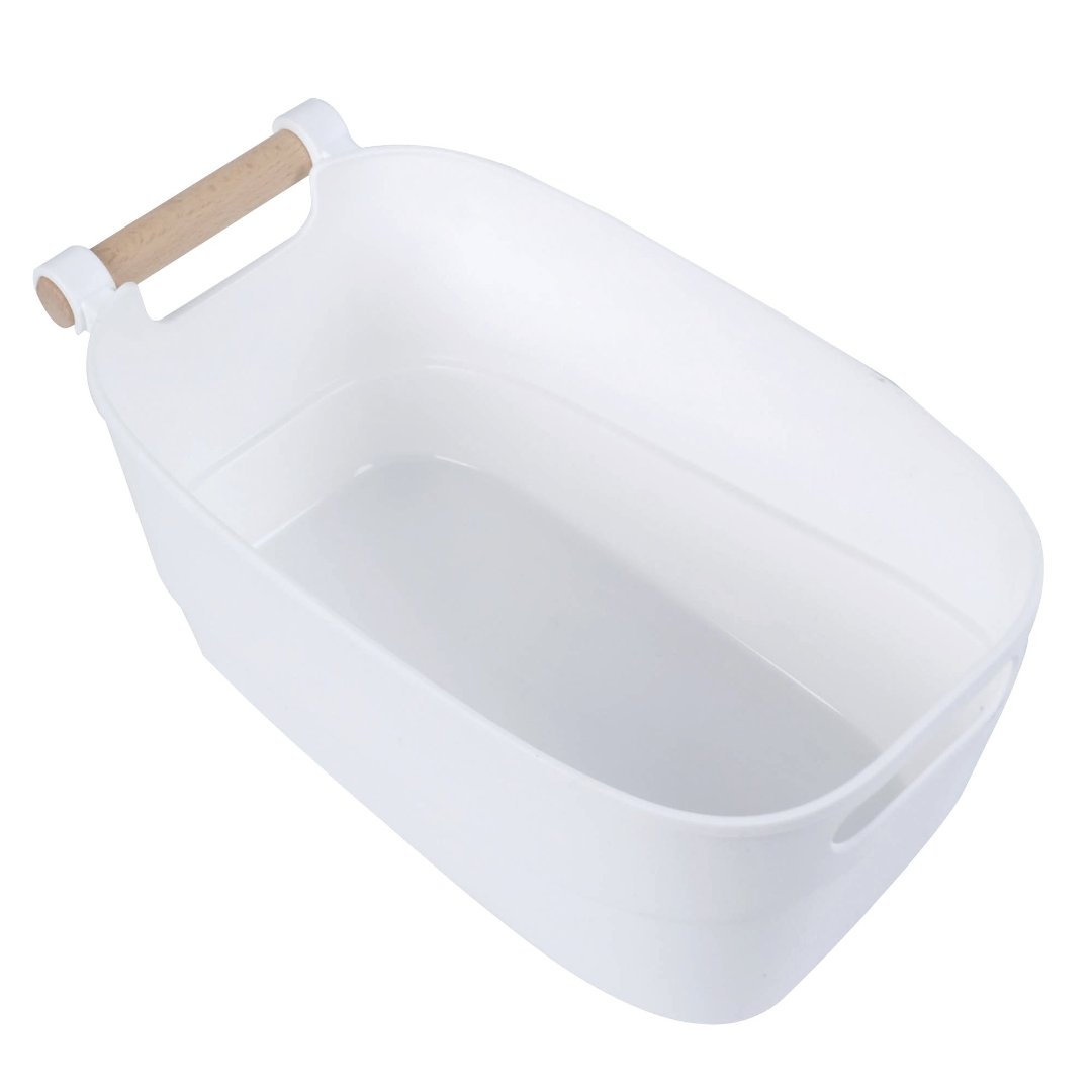 Fotografia para o produto Cesta Closet em polipropileno com alça em madeira L39,5xP22,5xA17,6cm branca