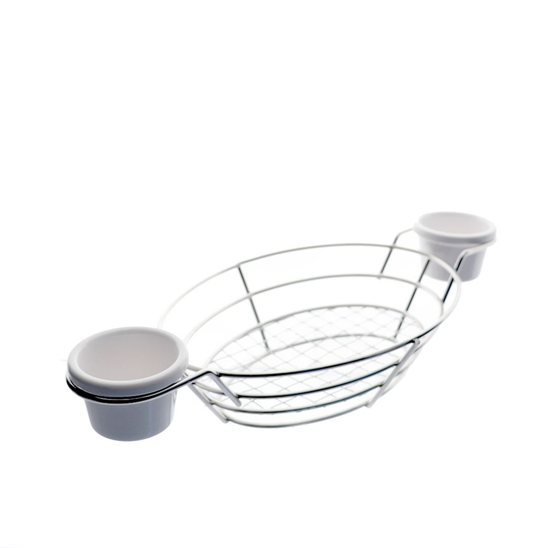 Fotografia para o produto Cesta oval em aço inox com 2 molheiras em melamina L34,5xP15xA6cm