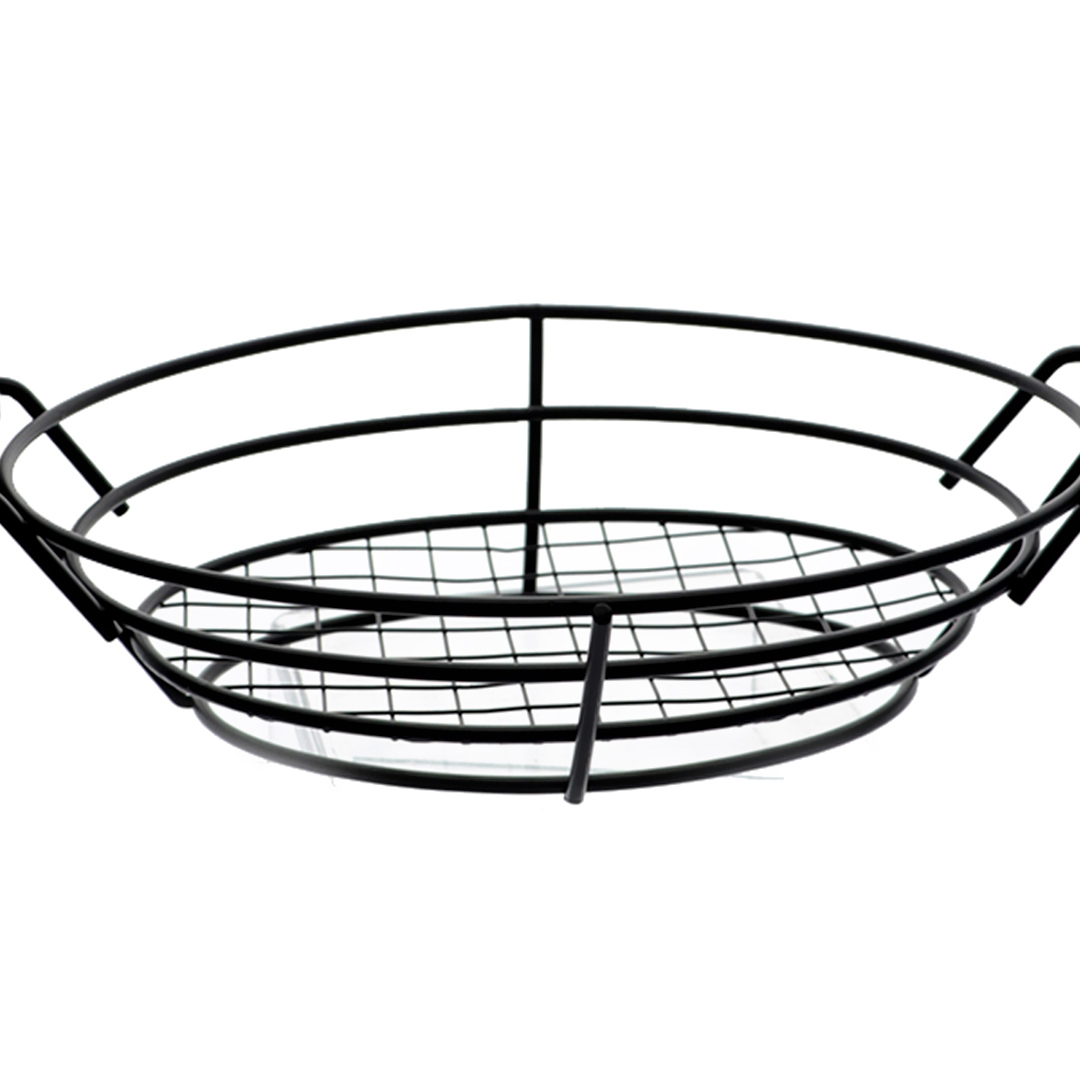 Fotografia para o produto Cesta oval em aço inox com 2 molheiras em melamina L34,5xP15xA6cm