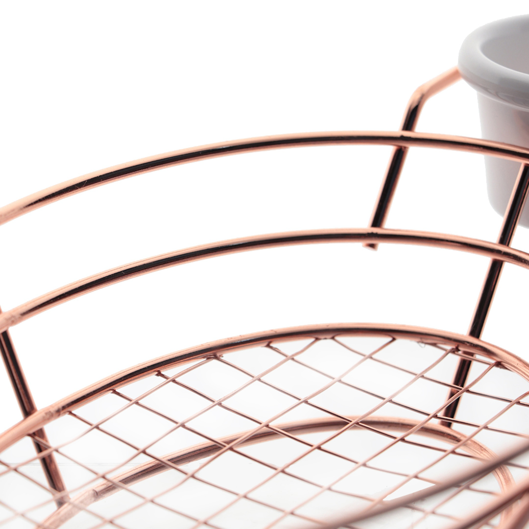 Fotografia para o produto Cesta oval em aço inox com 2 molheiras em melamina L34,5xP15xA6cm cor rosê