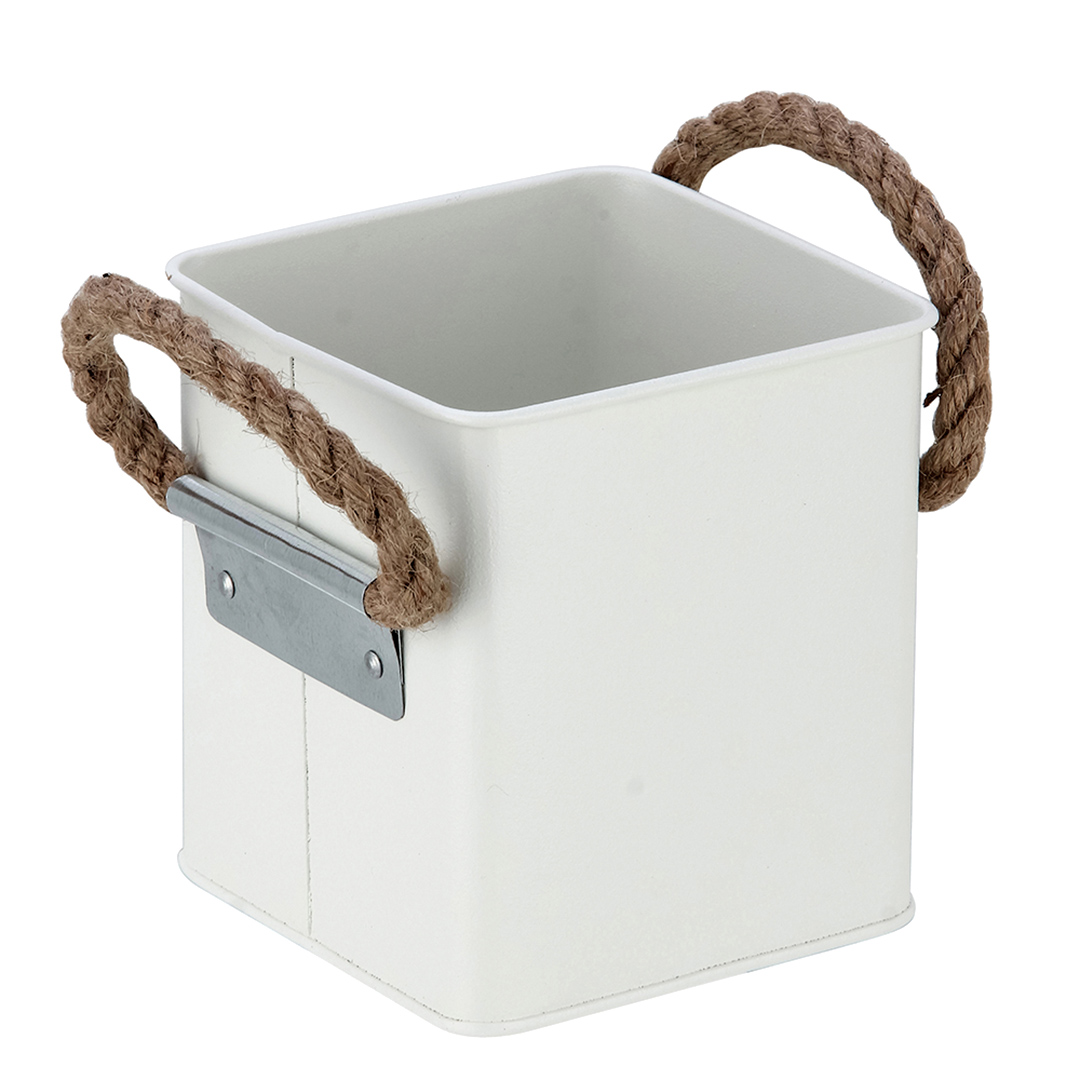 Imagem ilustrativa para Cesta quadrada em metal com alça em corda L12xP12xA13,5cm cor branca