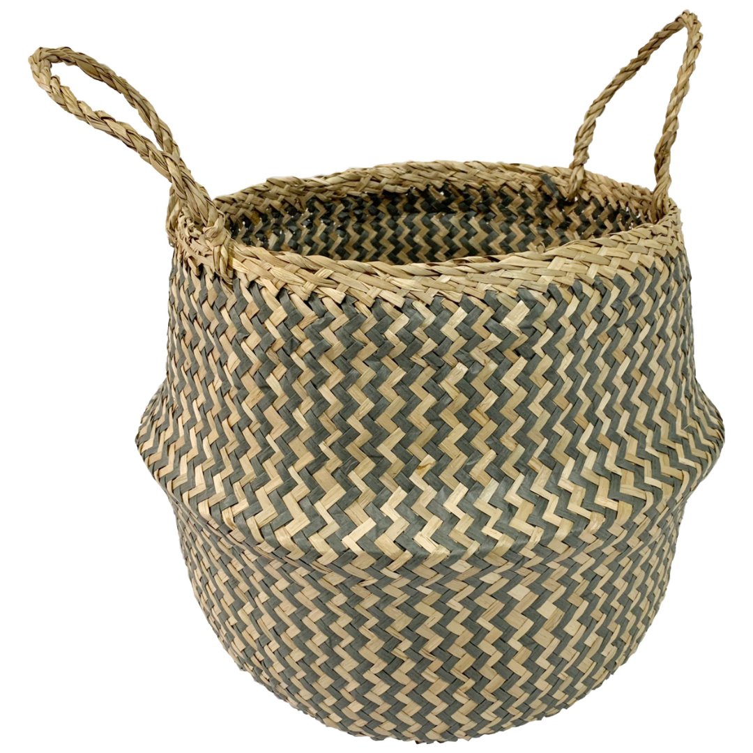 Imagem ilustrativa para Cesta redonda em fibra natural com alça 32xA26cm cor cinza