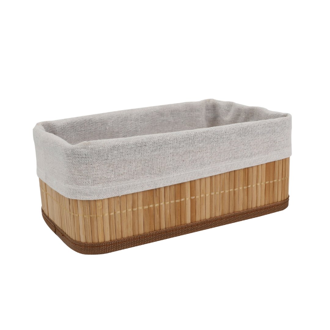 Imagem ilustrativa para Cesta retangular em bambu e tecido em poliéster P10xL19,5xA8cm