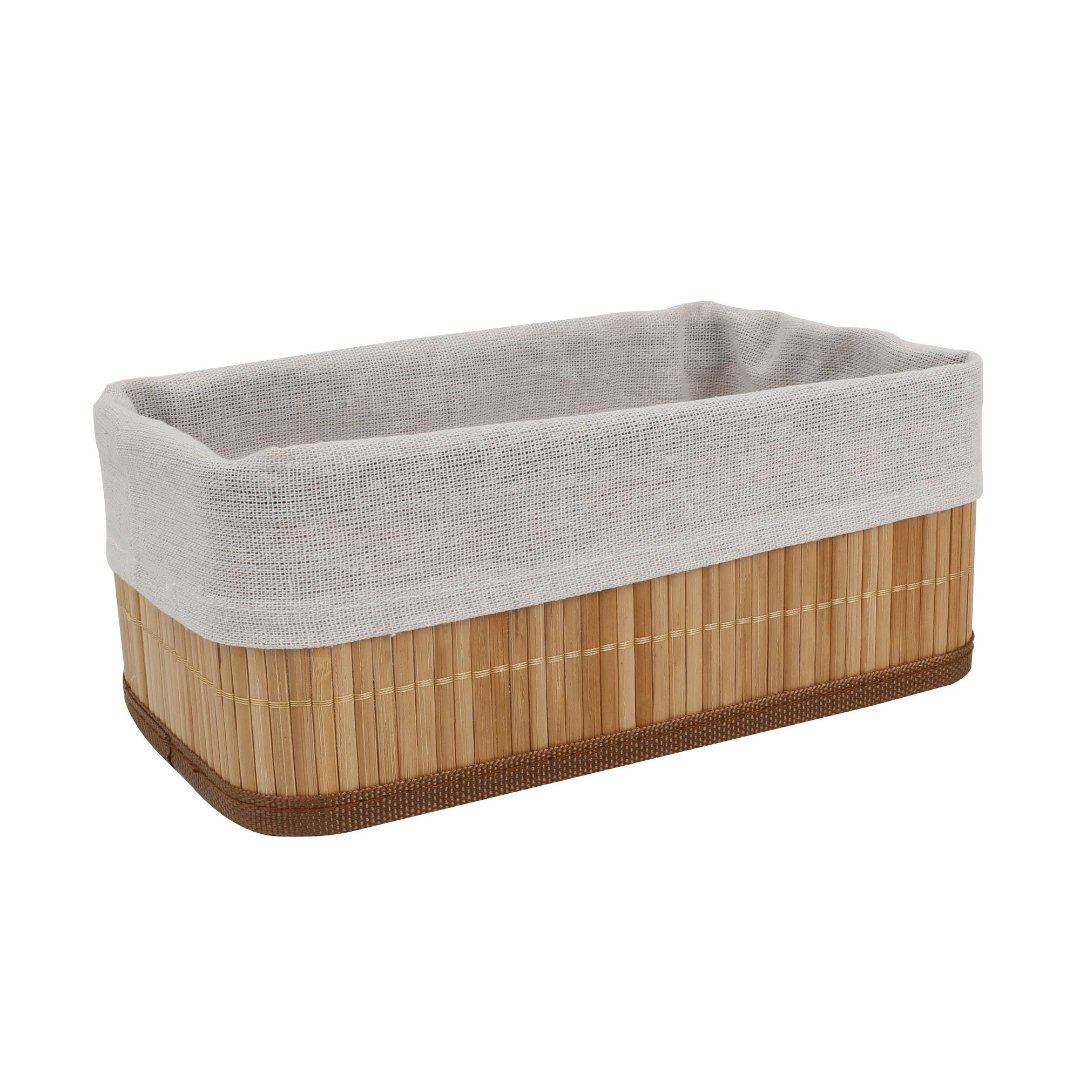 Imagem ilustrativa para Cesta retangular em bambu e tecido em poliéster P15xL24,5xA10cm
