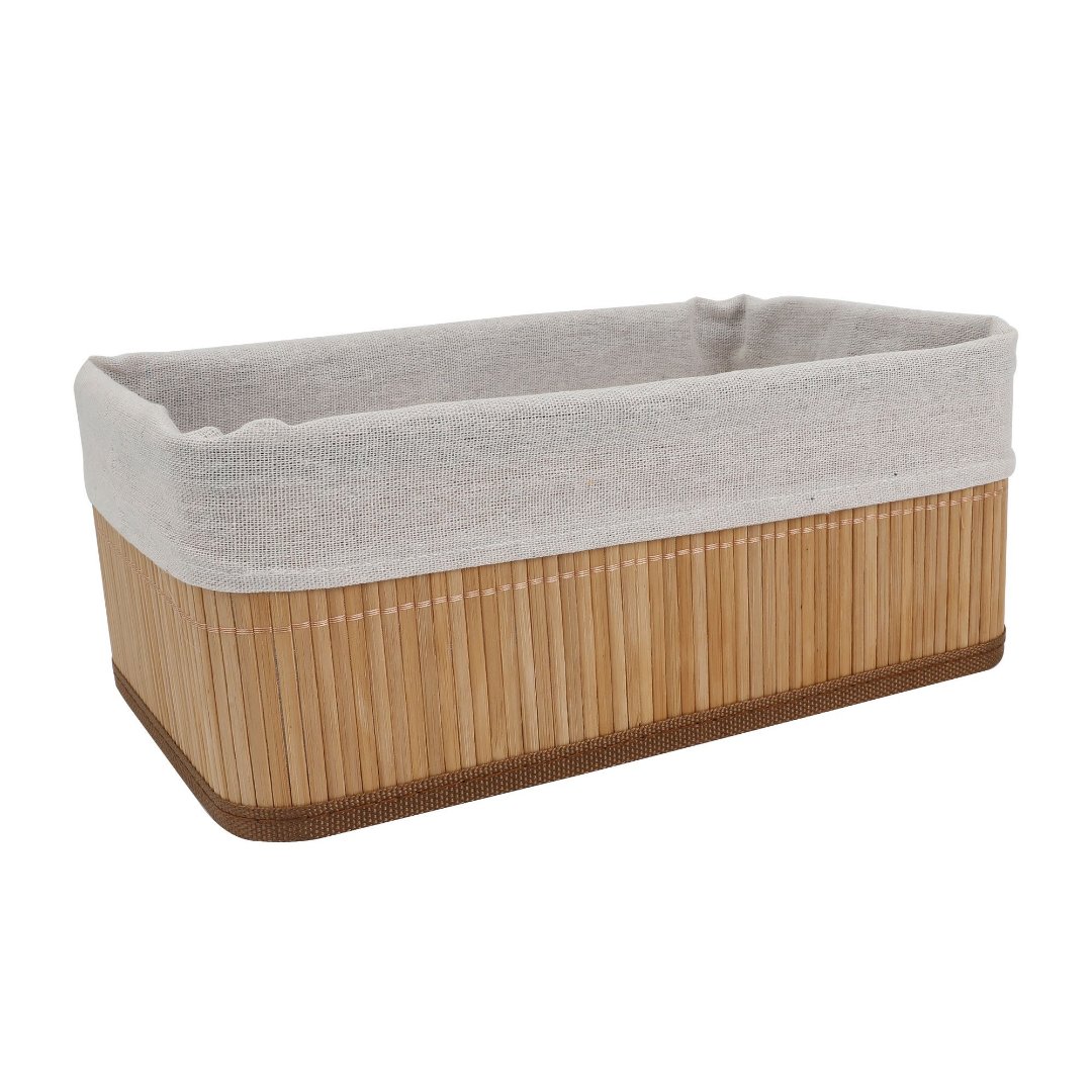 Imagem ilustrativa para Cesta retangular em bambu e tecido em poliéster P20xL30xA12cm