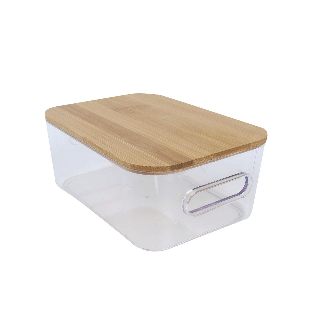 Fotografia para o produto Cesta retangular Closet em poliestireno com tampa em bambu e alça L19,5xP14,2xA8,1cm