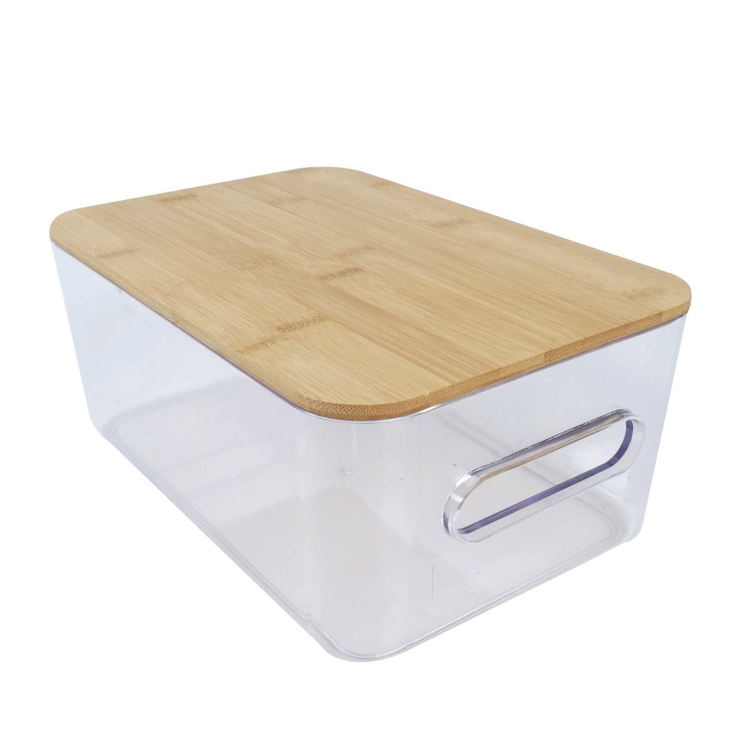 Imagem ilustrativa para Cesta retangular em poliestireno com tampa em bambu e alça L28,6xP19,4xA12,3cm