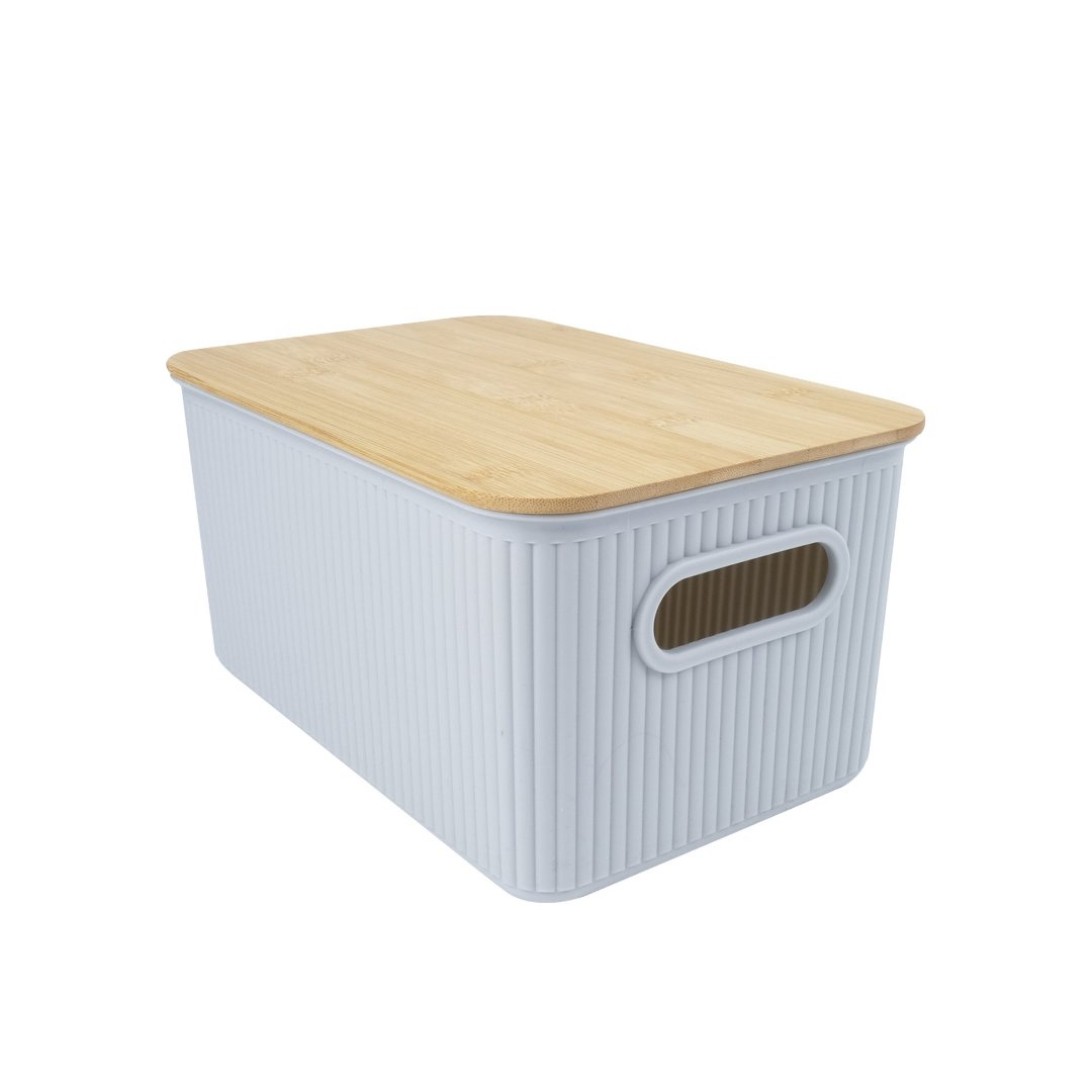 Imagem ilustrativa para Cesta retangular em polipropileno com tampa em bambu e alça P18,1xL27,3xA13,4cm cinza