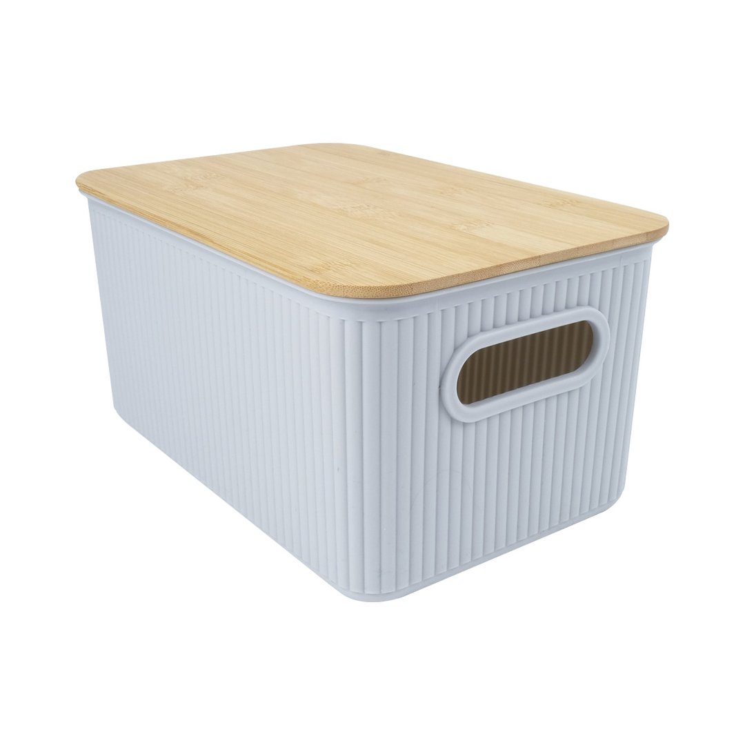 Imagem ilustrativa para Cesta retangular em polipropileno com tampa em bambu e alça P29,1xL38,4xA16,5cm cinza