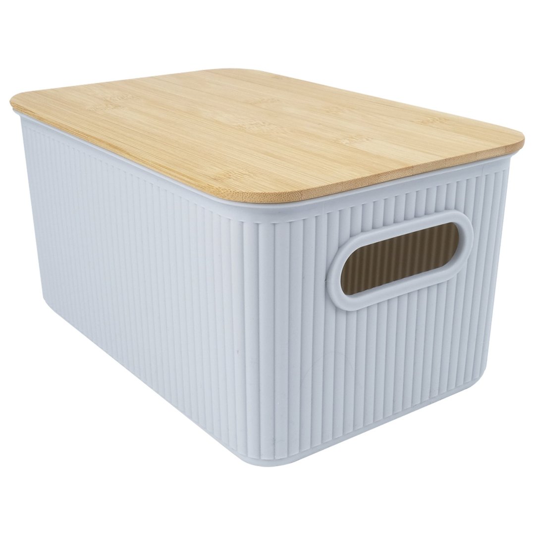 Imagem ilustrativa para Cesta retangular em polipropileno com tampa em bambu e alça P29,1xL38,4xA23,3cm cinza