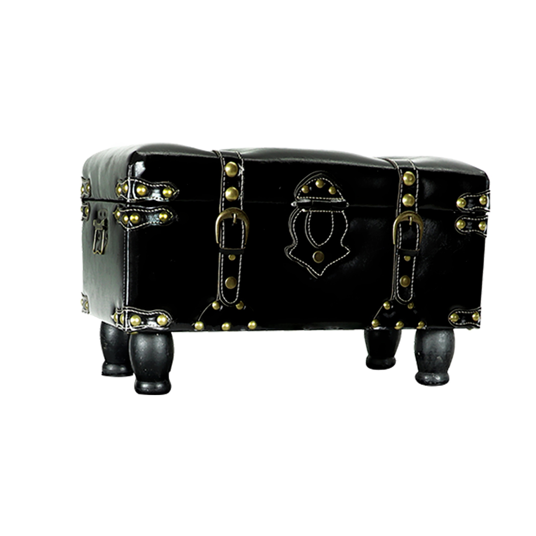 Fotografia para o produto Conjunto de 3 baús em madeira e couro ecológico L64xP34xA33cm/L58xP30xA28cm/L51xP26xA23cm preta