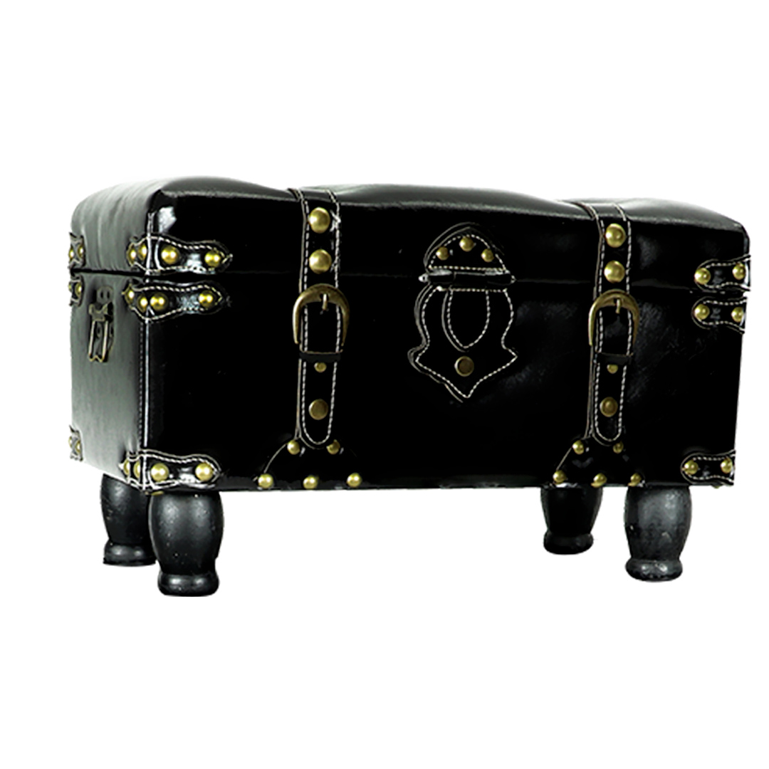 Fotografia para o produto Conjunto de 3 baús em madeira e couro ecológico L64xP34xA33cm/L58xP30xA28cm/L51xP26xA23cm preta