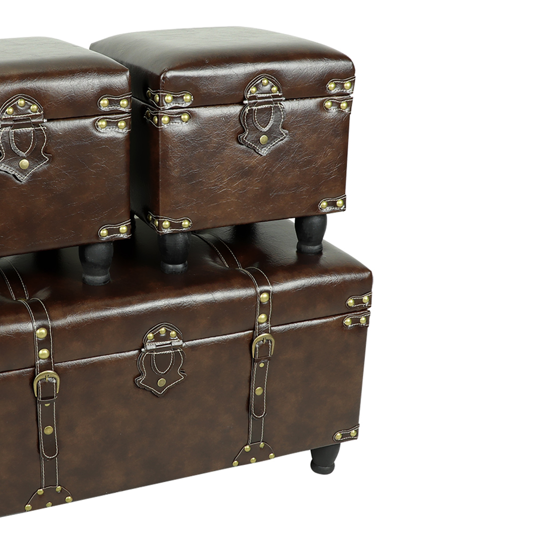 Fotografia para o produto Conjunto de 3 baús em madeira e couro ecológico L80xP40xA35cm/L35xP35xA26cm/L35xP35xA26cm