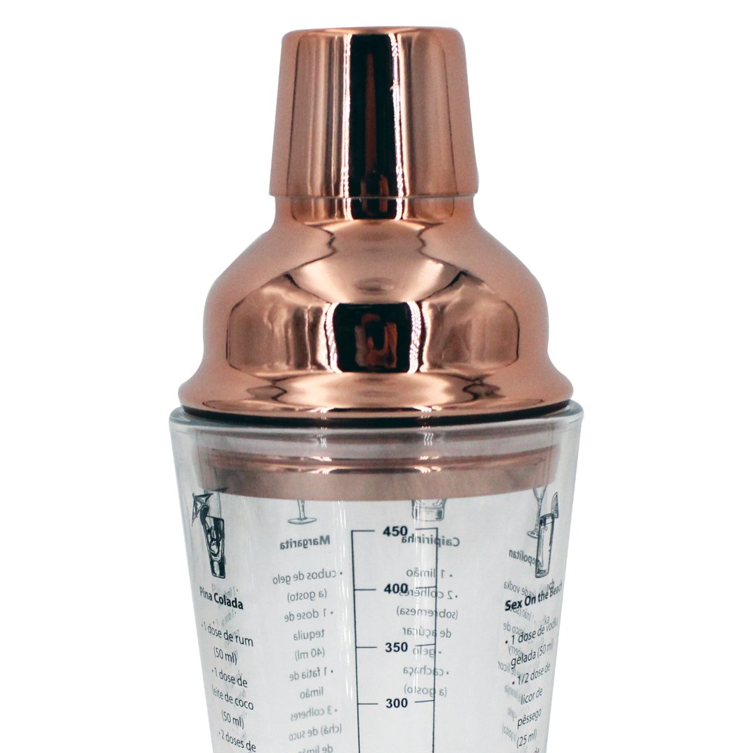 Fotografia para o produto Coqueteleira em vidro com tampa aço inox 450ml 08,9xA22cm cor cobre