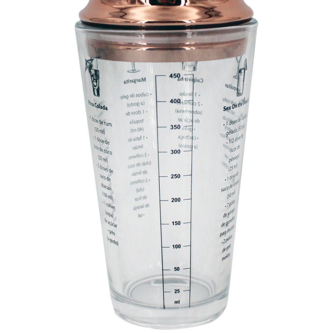 Fotografia para o produto Coqueteleira em vidro com tampa aço inox 450ml 08,9xA22cm cor cobre