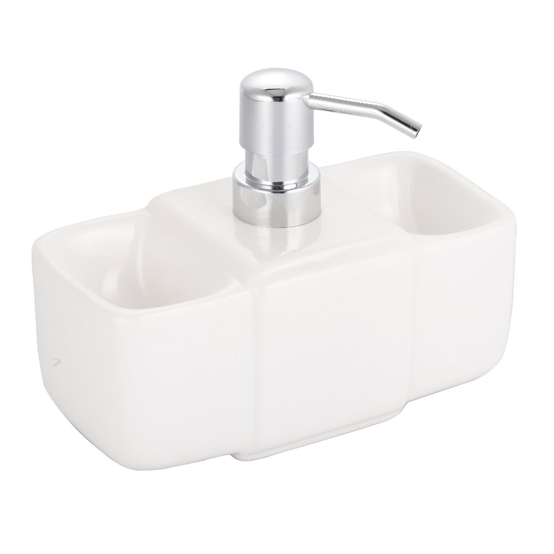 Fotografia para o produto Dispenser para detergente, esponja e sabão em cerâmica L17,5xP8,5xA14cm cor branca