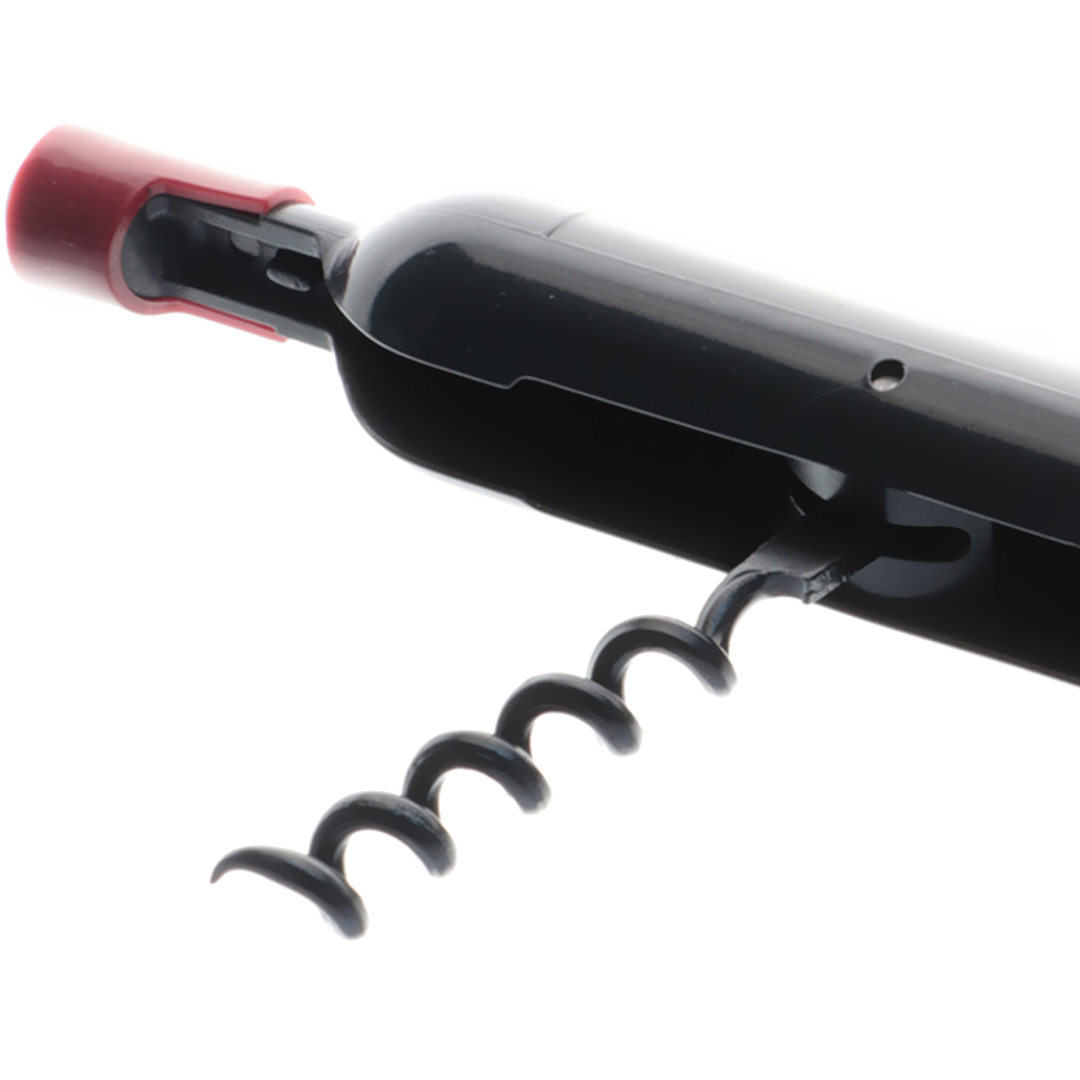 Fotografia para o produto Display de 12 saca-rolhas de garçom em forma de garrafa em aço inox e plástico 2,5x2,5x11,5cm