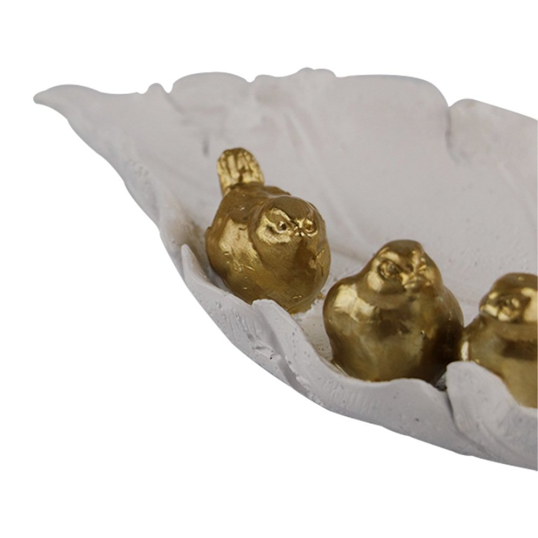 Fotografia para o produto Enfeite mini em poliresina com pássaros L20,5xP9xA3,5cm cor branca e dourada