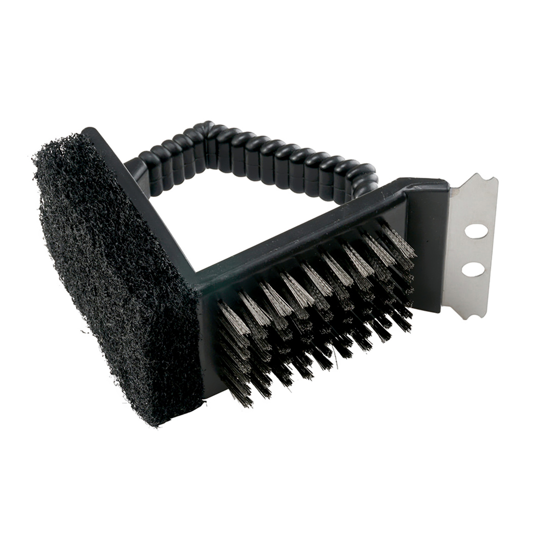 Fotografia para o produto Escova 3 em 1 para churrasqueira em aço e plástico A15cm Fotografia para o produto Escova 3 em 1 para churrasqueira em aço e plástico A15cm