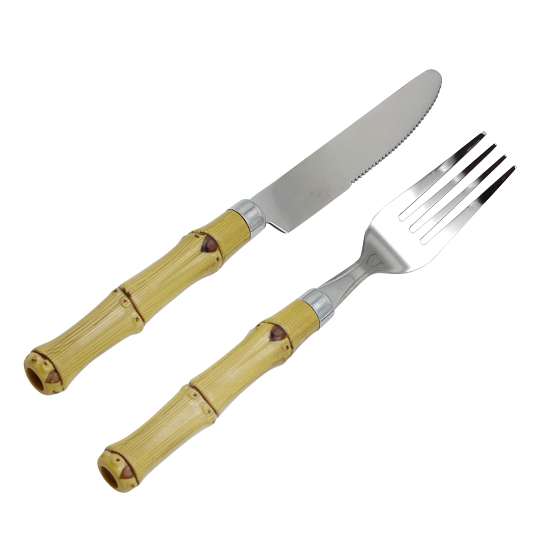 Fotografia para o produto Faqueiro com 24 peças em aço inox com cabo estilo bambu em caixa de madeira