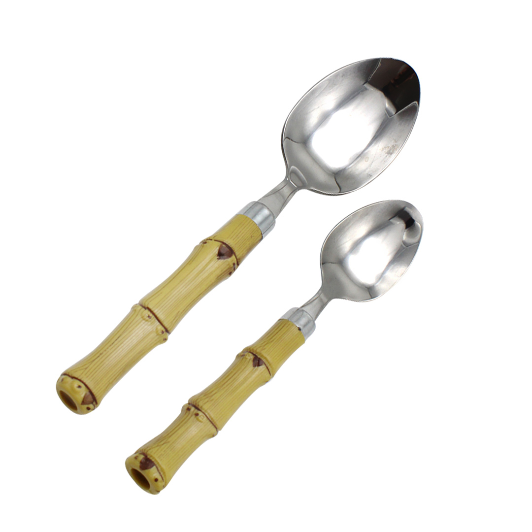 Fotografia para o produto Faqueiro com 24 peças em aço inox com cabo estilo bambu em caixa de madeira