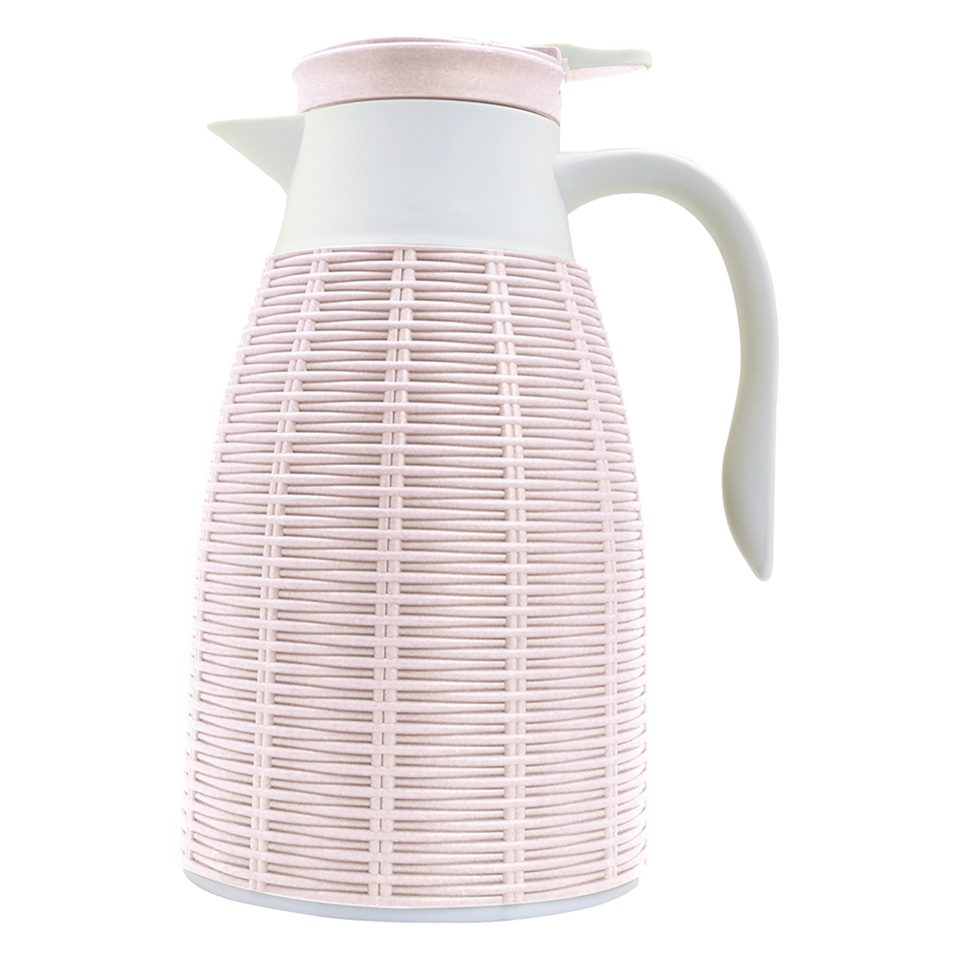 Fotografia para o produto Garrafa térmica revestida em plástico com rattan 1L L18xP14,5xA26,5cm cor rosa claro