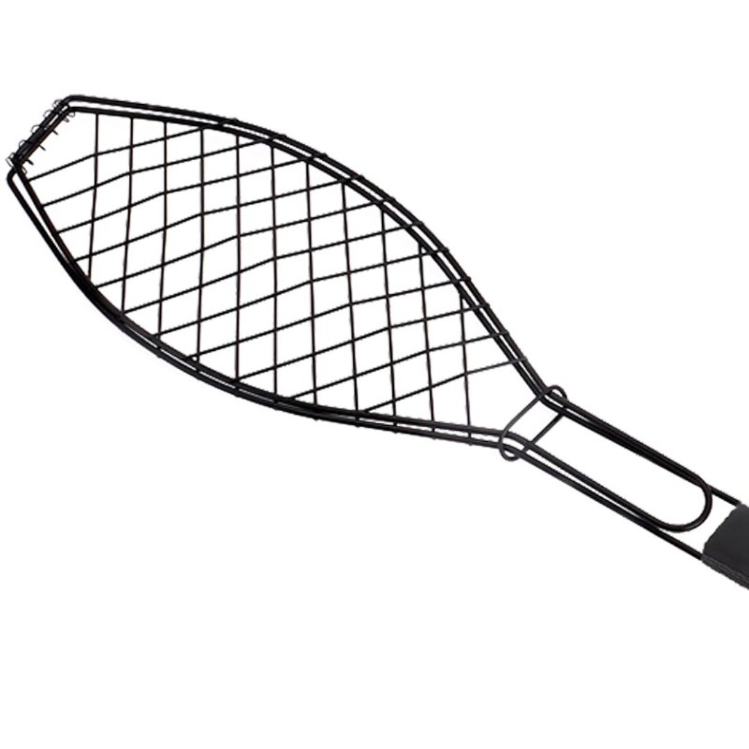 Fotografia para o produto Grelha para peixe antiaderente com cabo emborrachado L54xP30xA1,8cm cor preta