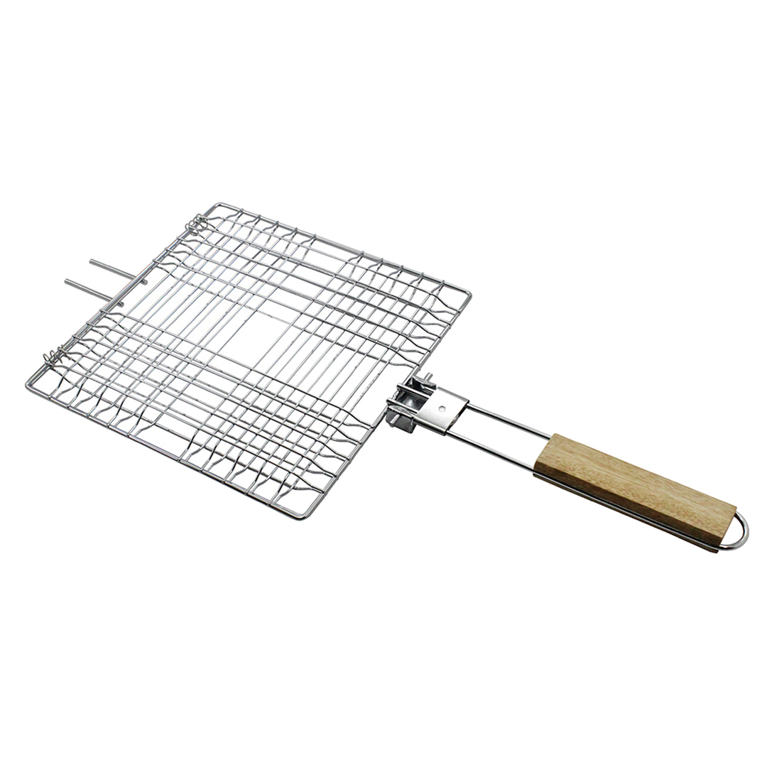 Imagem ilustrativa para Grelha retangular para churrasco em aço inox com cabo de madeira L52xP23cm