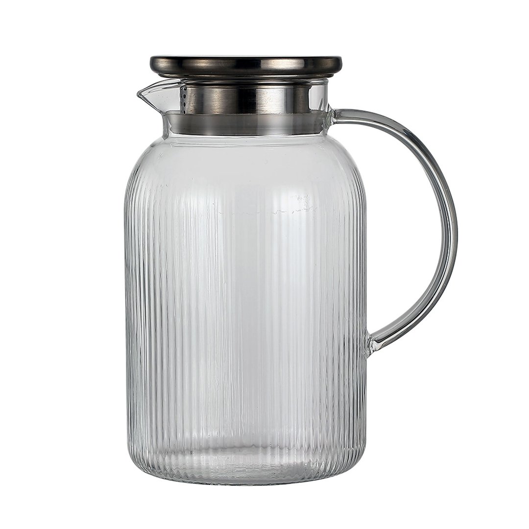 Imagem ilustrativa para Jarra em vidro borossilicato canelado com tampa em aço inox 1,5L