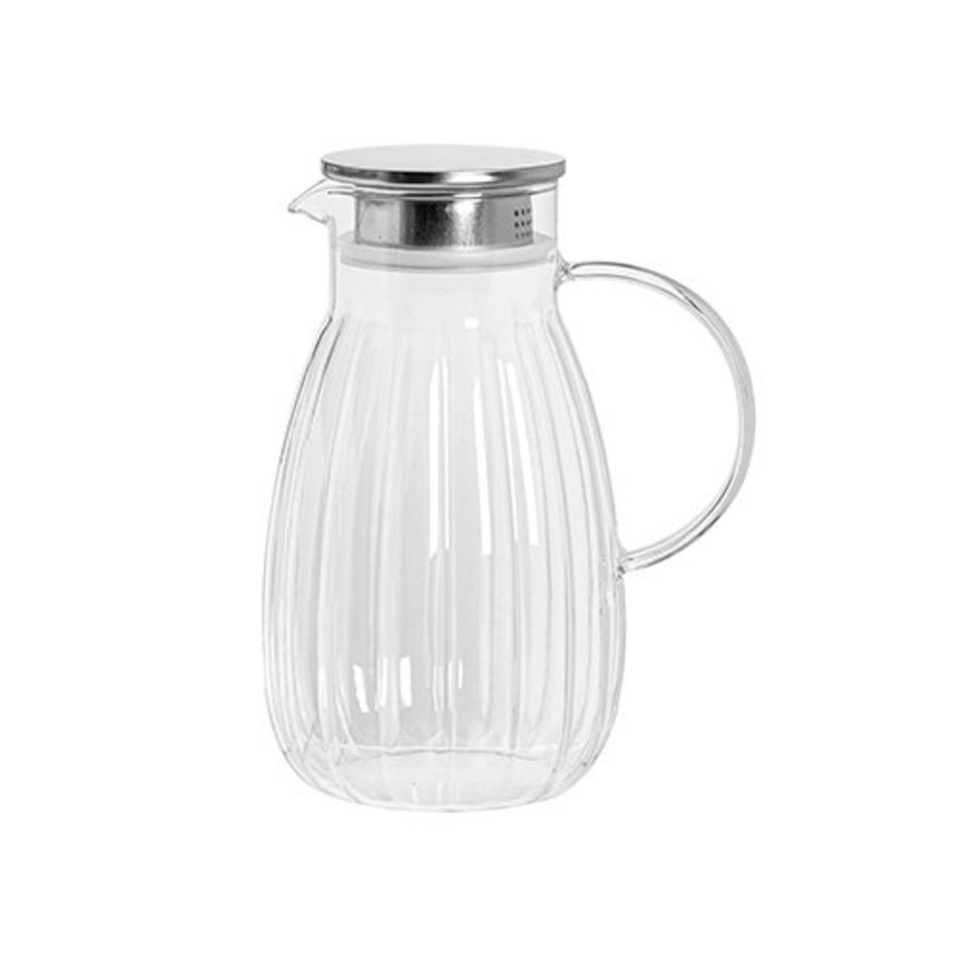 Imagem ilustrativa para Jarra em vidro borossilicato canelado com tampa em aço inox 1,8L