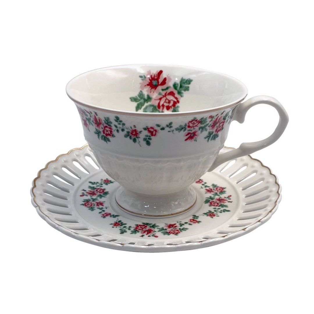 Fotografia para o produto Jogo 12 pecas para cha em new bone china 220ml cor branco com borda dourada