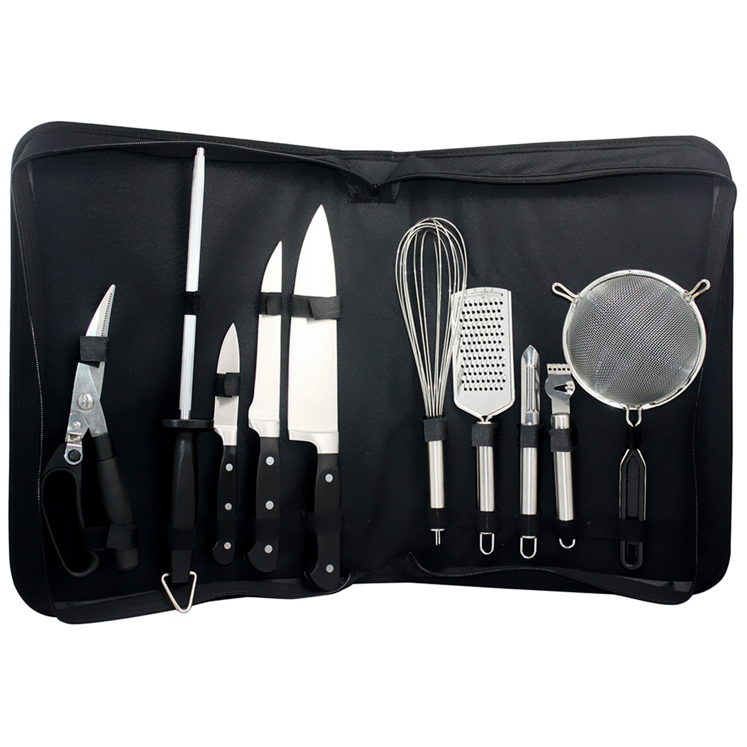 Fotografia para o produto Jogo de 10 peças para churrasco em aço inox com bolsa de nylon