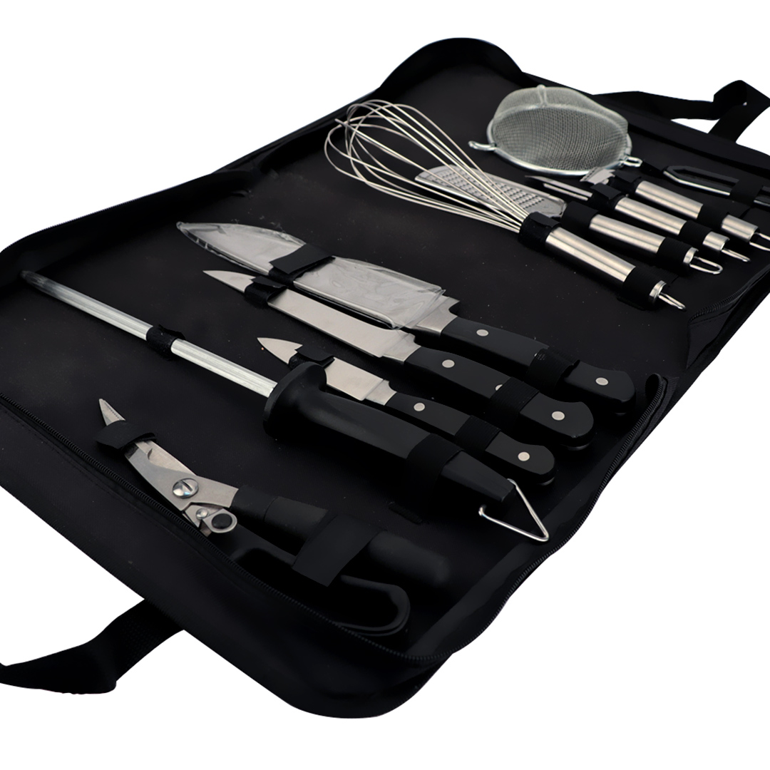 Fotografia para o produto Jogo de 10 peças para churrasco em aço inox com bolsa de nylon