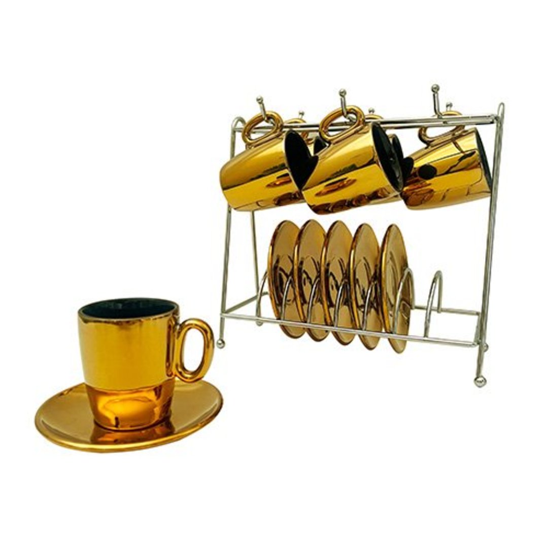 Imagem ilustrativa para Jogo de 12 peças para café em new bone china com hack 80ml dourado e preto