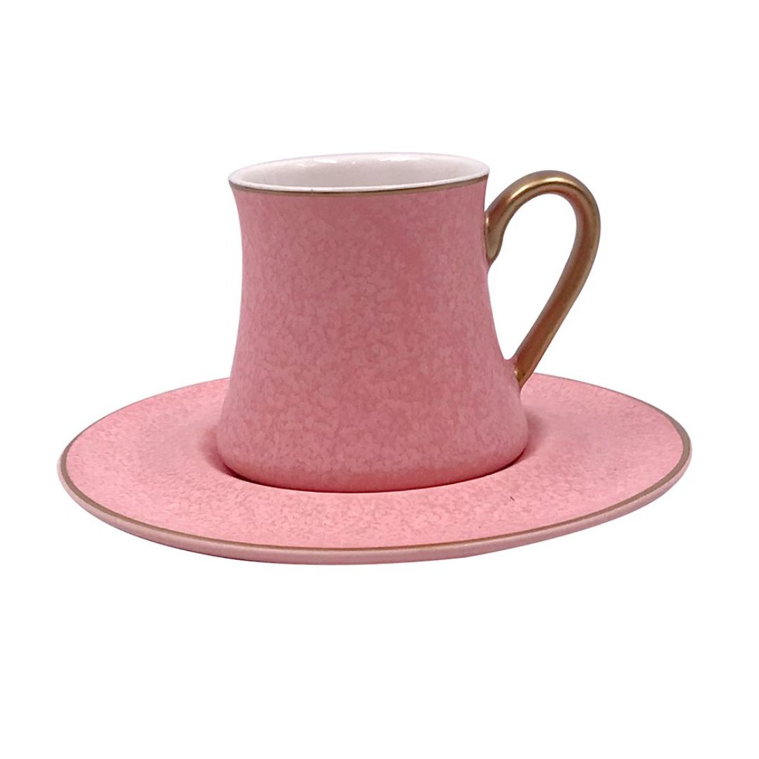 Fotografia para o produto Jogo de 12 peças para café Galet em new bone china 80ml cor rosa e dourado