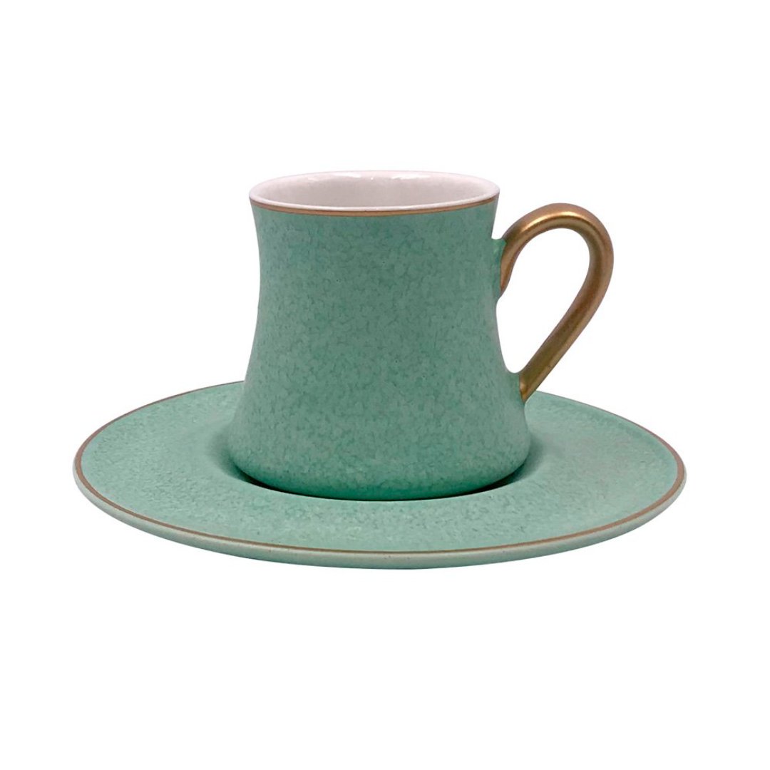Fotografia para o produto Jogo de 12 peças para café Galet em new bone china 80ml cor verde e dourado