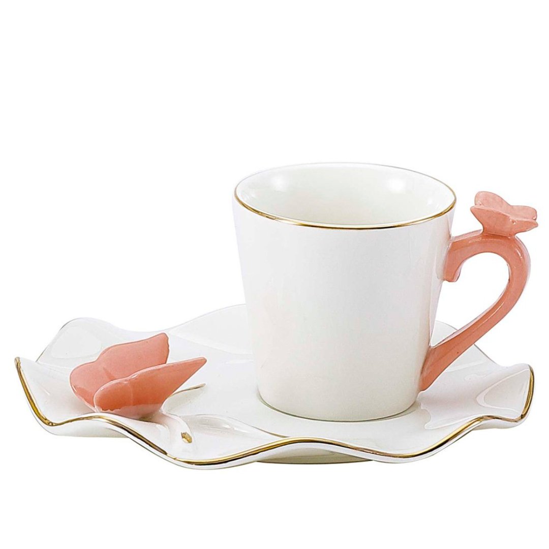 Fotografia para o produto Jogo de 12 peças para café Ramoudie Borboleta em new bone china 90ml cor branca e rosa Fotografia para o produto Jogo de 12 peças para café Ramoudie Borboleta em new bone china 90ml cor branca e rosa