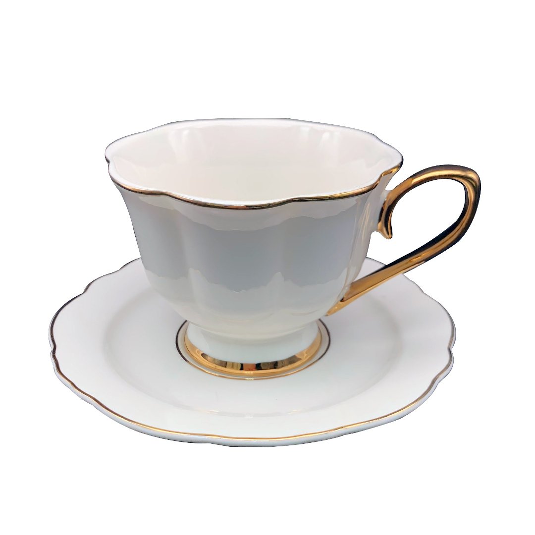 Imagem ilustrativa para Jogo de 12 peças para chá em new bone china com borda dourada 240ml branco