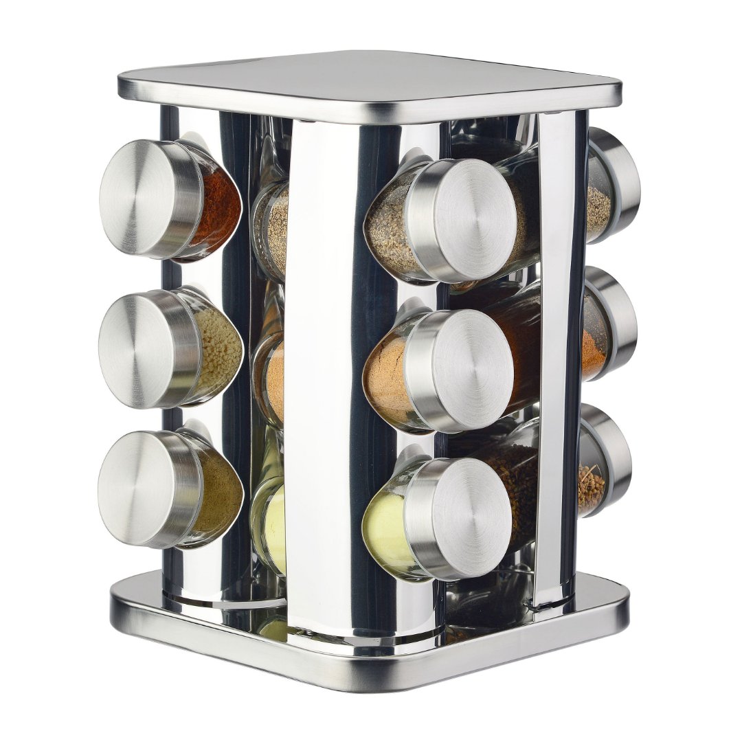 Imagem ilustrativa para Jogo de 12 porta condimentos em vidro com suporte em aço inox 100ml P18,7xL18,7xA22,5cm