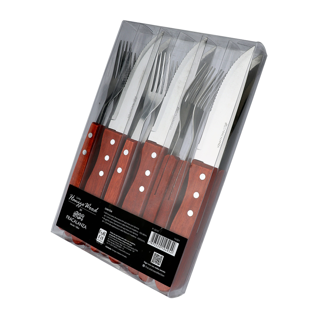 Full-Fit - Garfo para churrasco em aço inox 1,5mm com cabo de madeira  A20,5cm