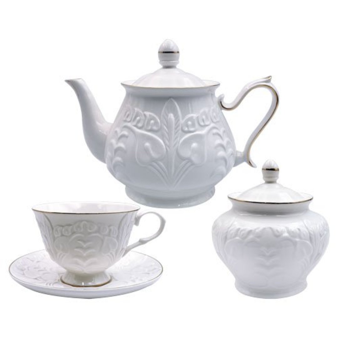 Imagem ilustrativa para Jogo de 14 peças para chá em new bone china branco e dourado