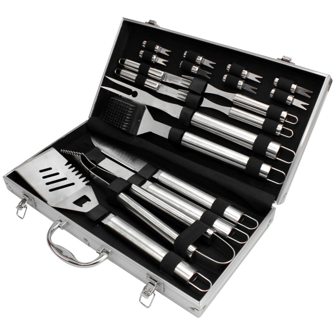 Imagem ilustrativa para Jogo de 19 peças para churrasco em aço inox com maleta em alumínio L43xP22xA7cm