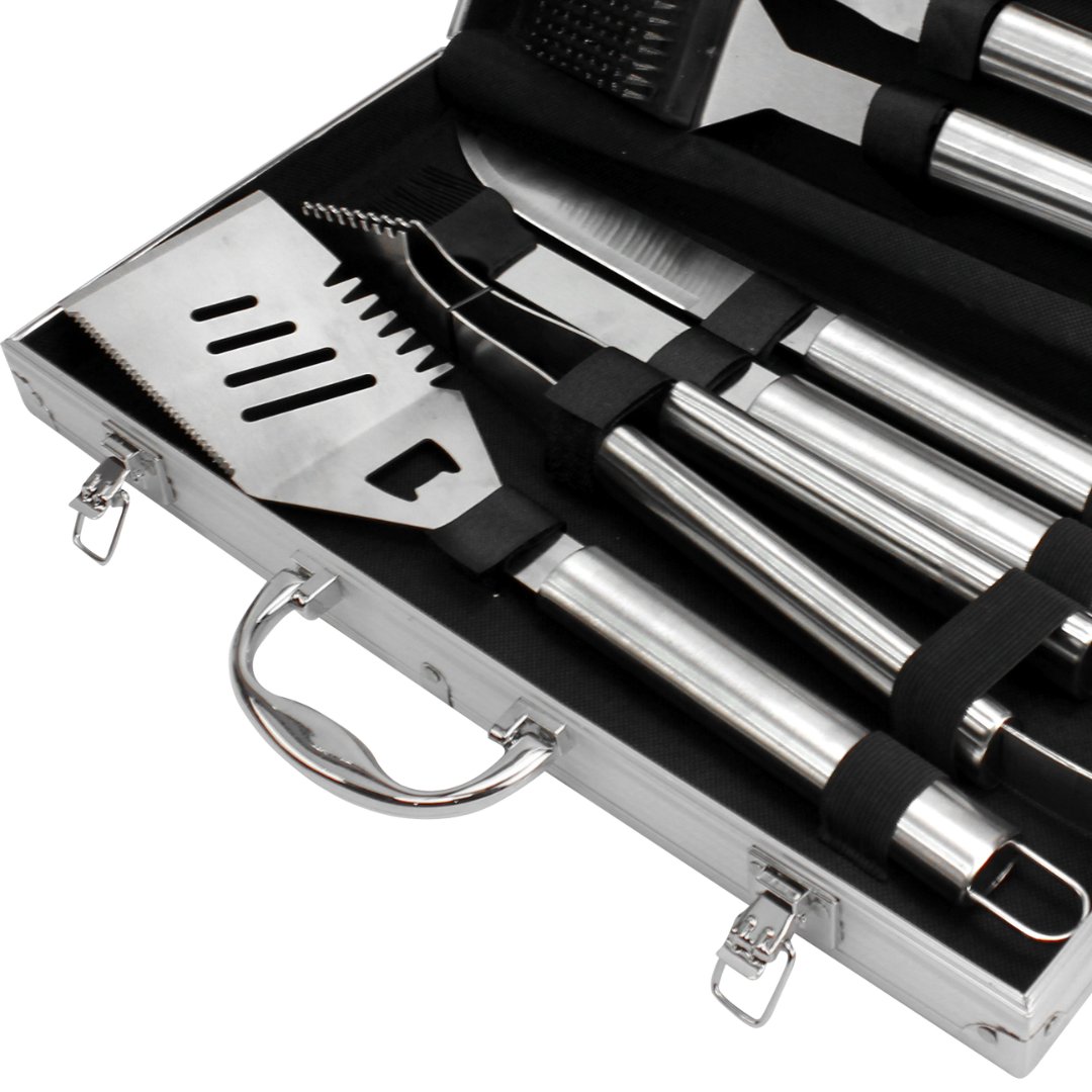 Fotografia para o produto Jogo de 19 pecas para churrasco em aço inox com maleta em alumínio L43xP22xA7cm