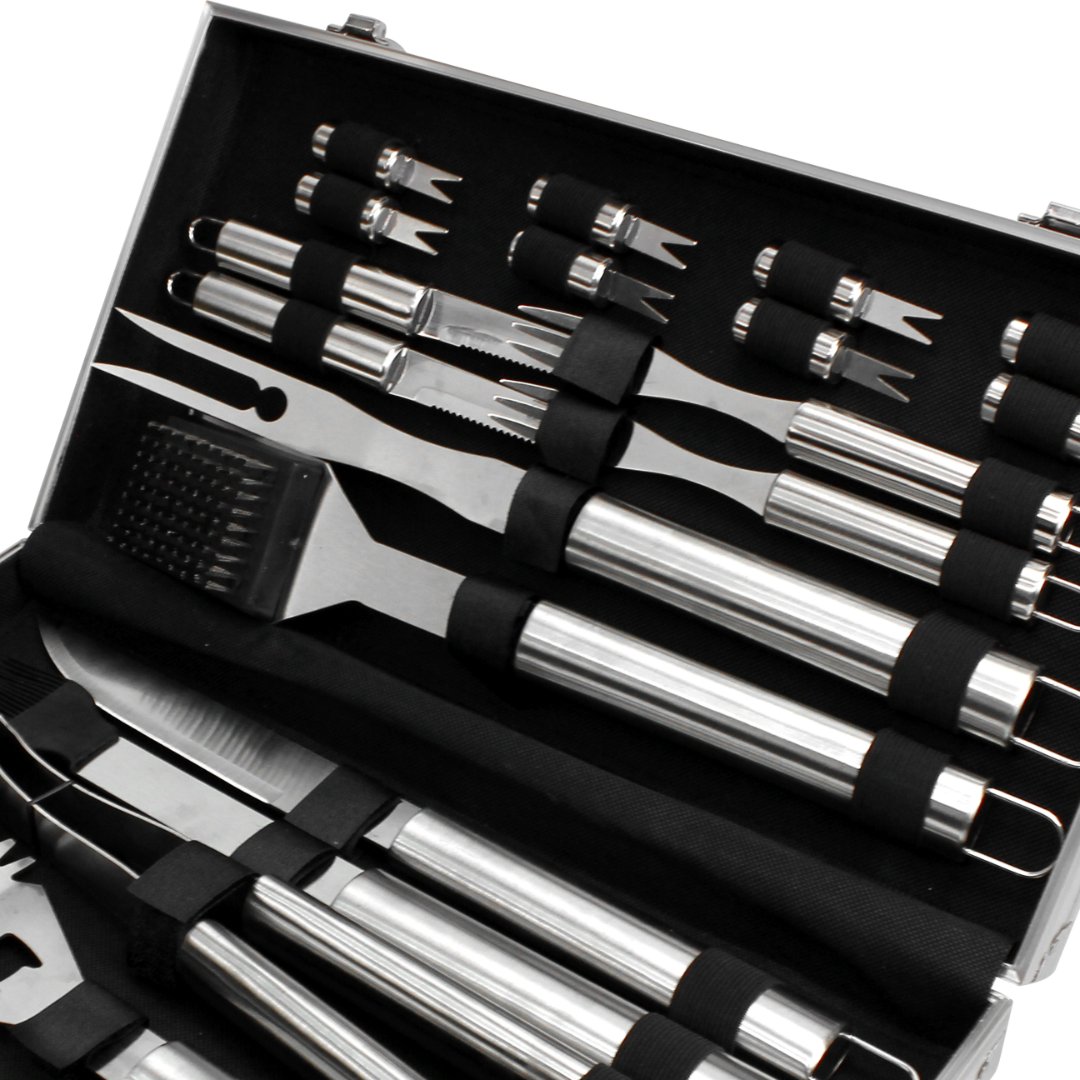 Fotografia para o produto Jogo de 19 pecas para churrasco em aço inox com maleta em alumínio L43xP22xA7cm