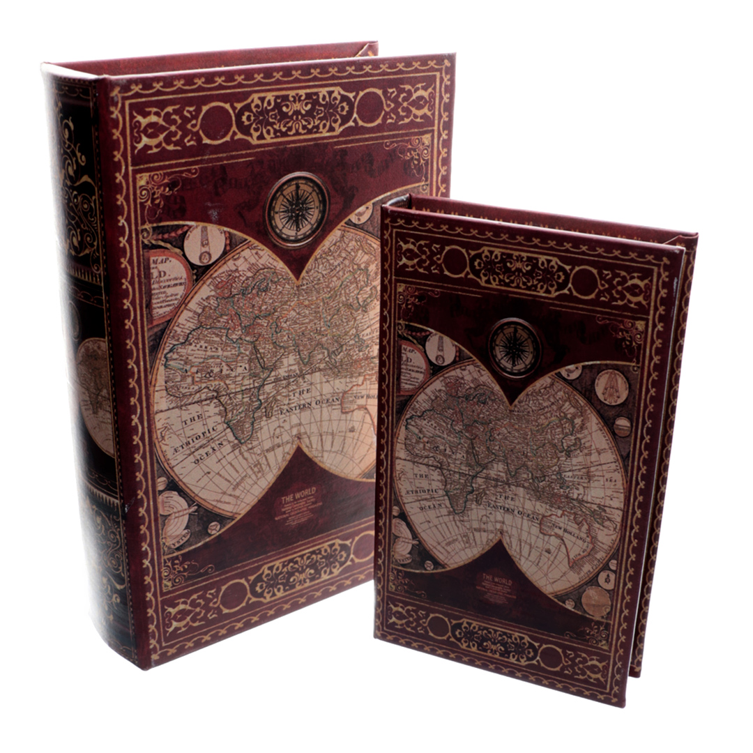 Fotografia para o produto Jogo de 2 caixas livro mundo em mdf e courino L18,5xP6xA26,5cm