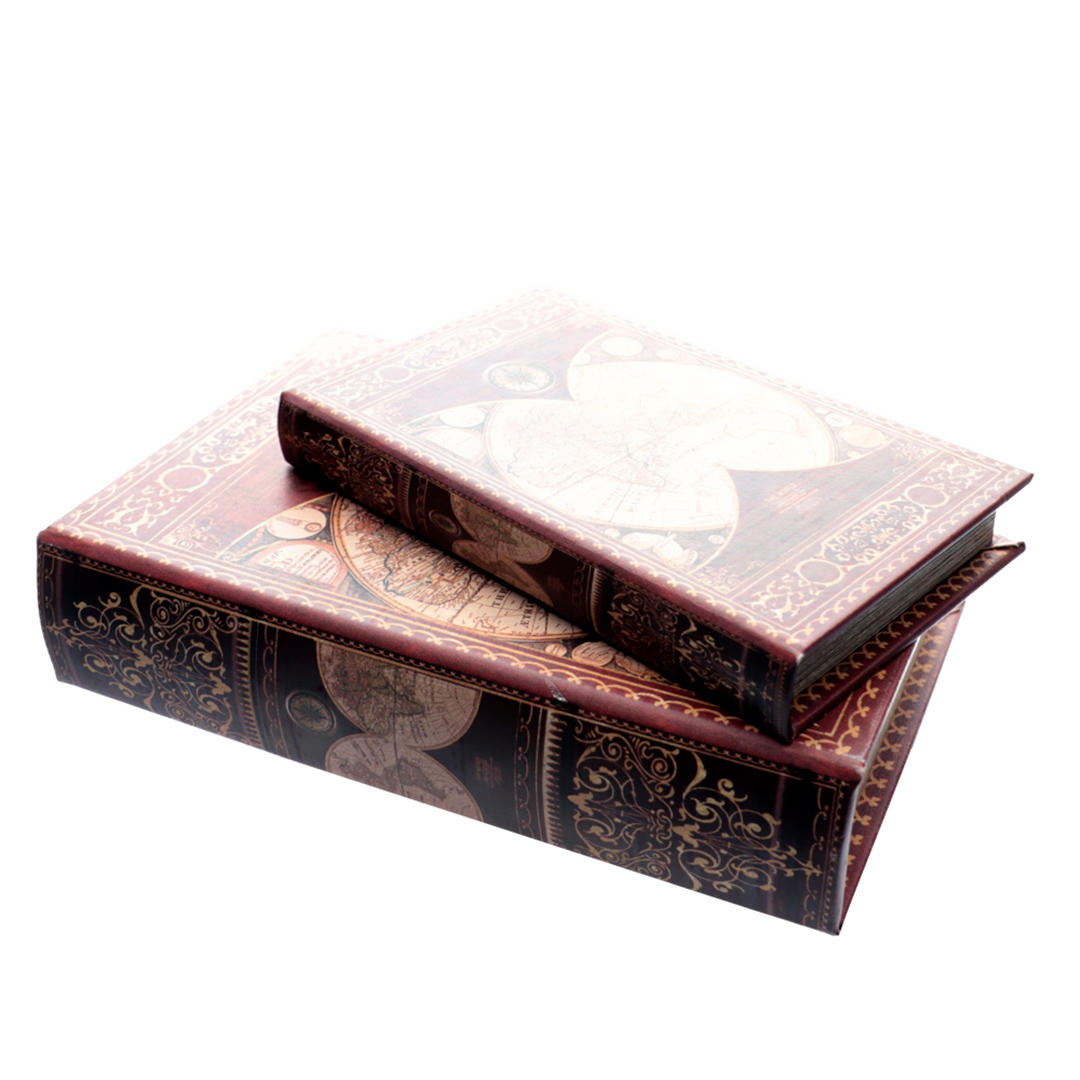 Fotografia para o produto Jogo de 2 caixas livro mundo em mdf e courino L18,5xP6xA26,5cm
