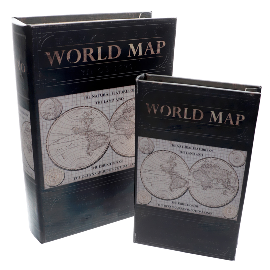 Fotografia para o produto Jogo de 2 caixas livro mundos em mdf e courino L18,5xP6xA26,5cm