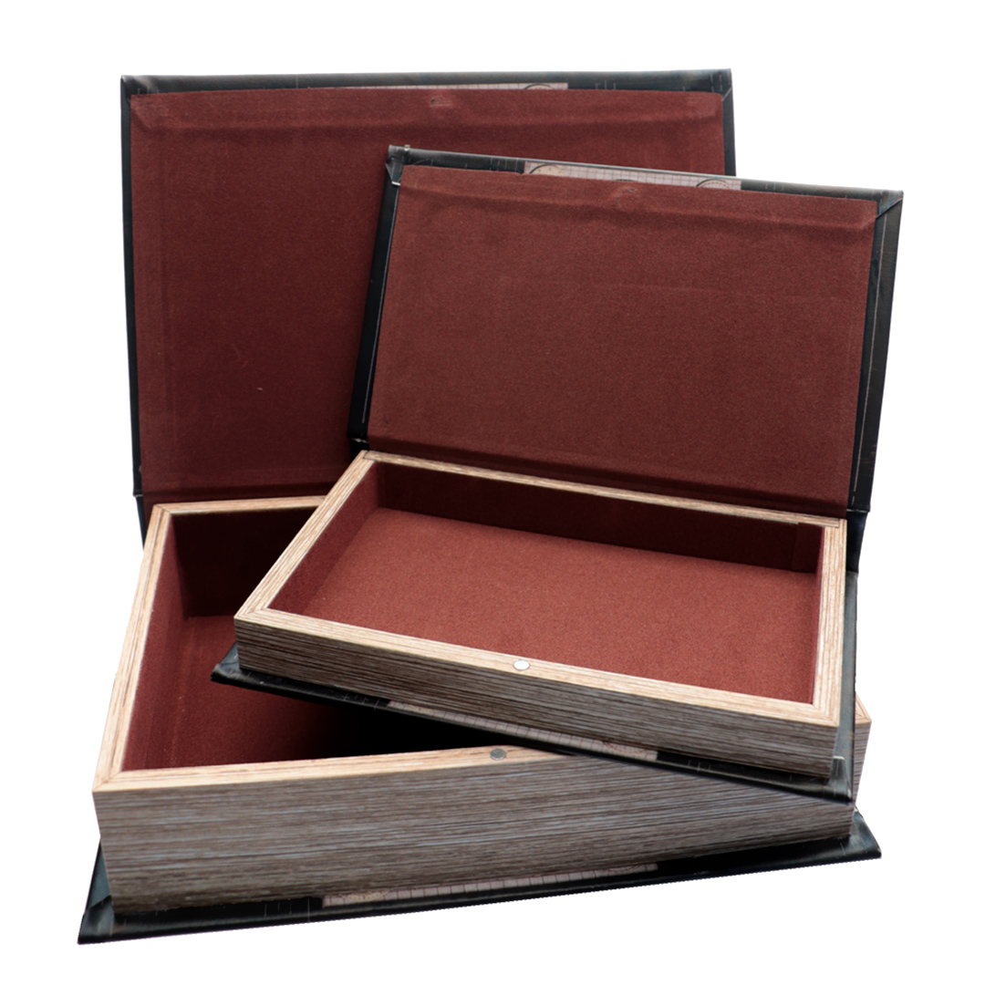 Fotografia para o produto Jogo de 2 caixas livro mundos em mdf e courino L18,5xP6xA26,5cm