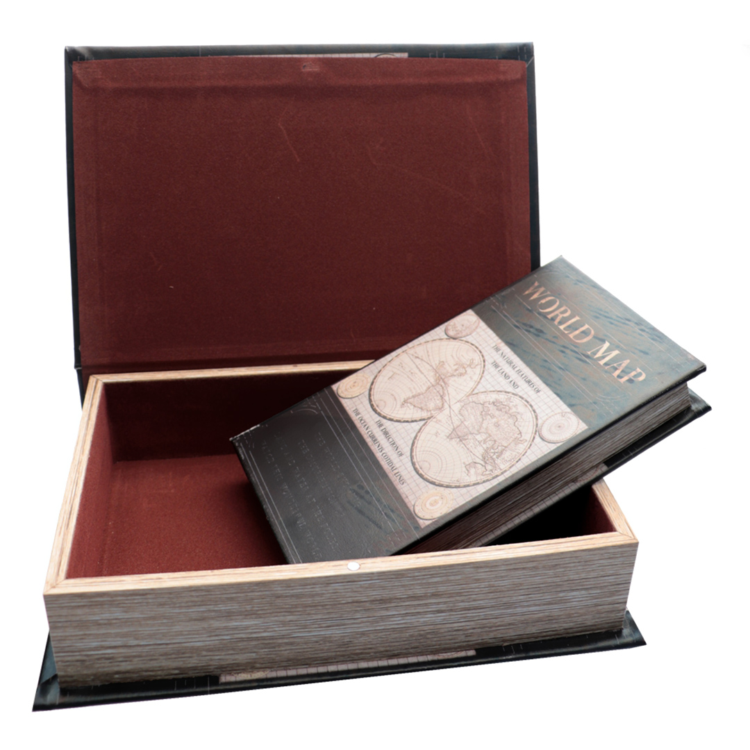 Fotografia para o produto Jogo de 2 caixas livro mundos em mdf e courino L18,5xP6xA26,5cm