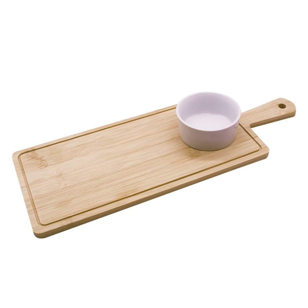 Imagem ilustrativa para Jogo de 2 peças para servir em bambu e porcelana P40×L15×A5cm